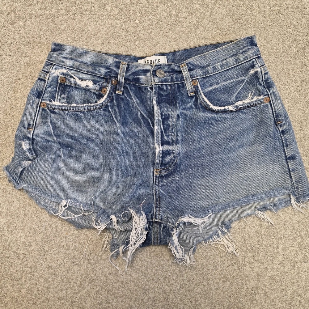 Agolde Size 26 Parker Micro Cut Off Denim Shorts High Rise Button Fly